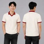 Áo Polo Đồng Phục Màu Kem Cổ Tim Viền Đỏ Mận