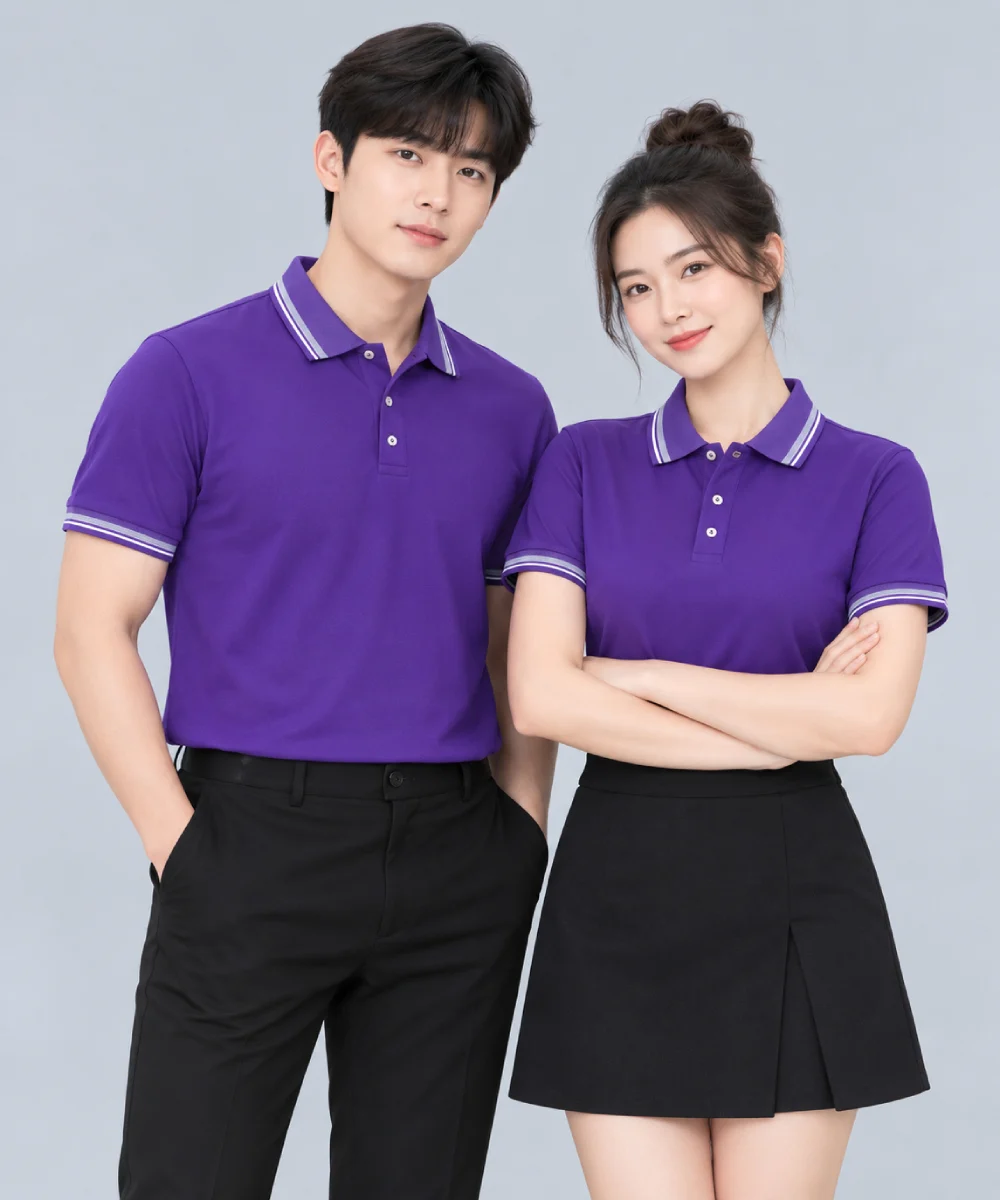Áo Polo Đồng Phục Màu Tím Viền Trắng