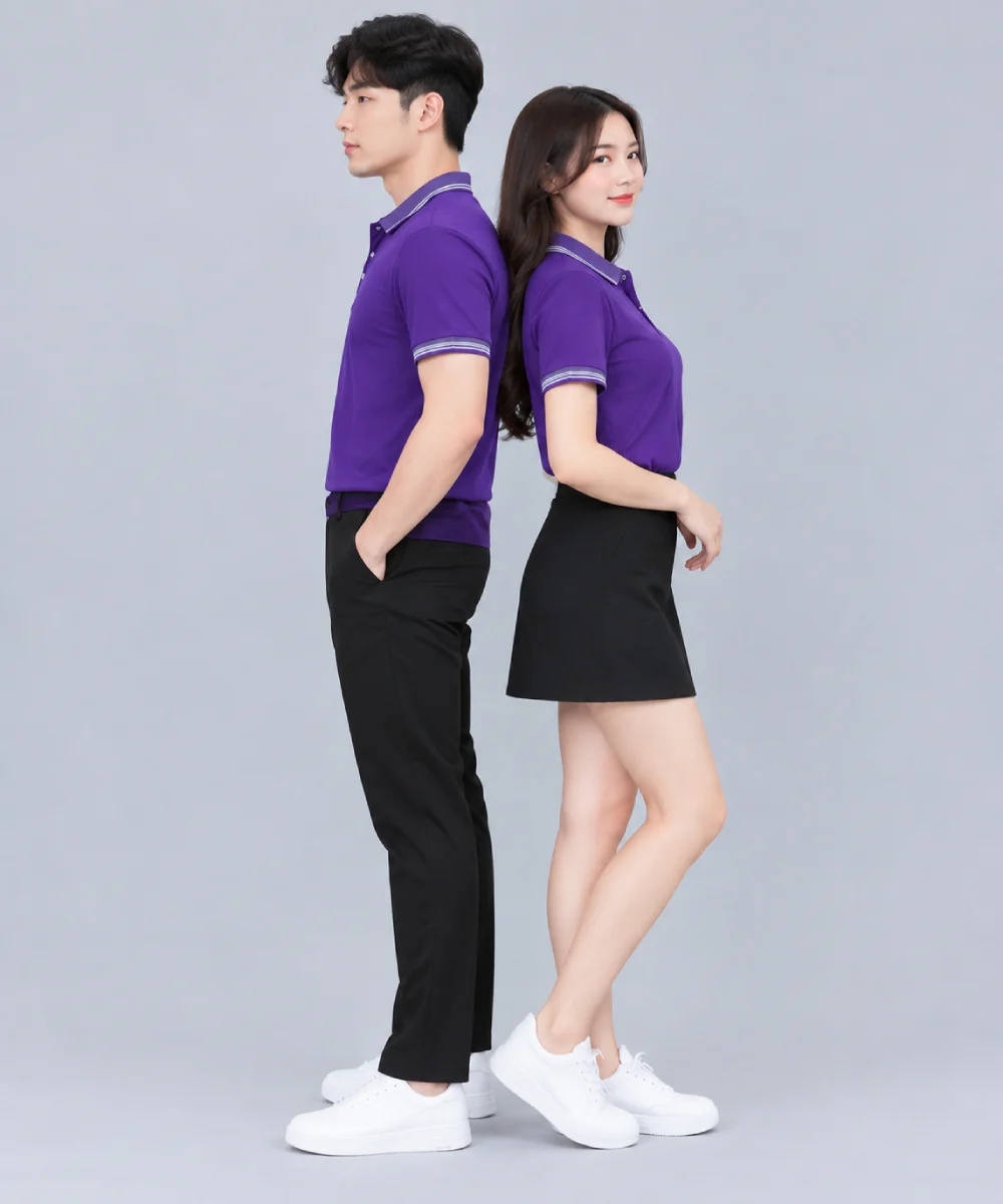 Áo Polo Đồng Phục Màu Tím Viền Trắng