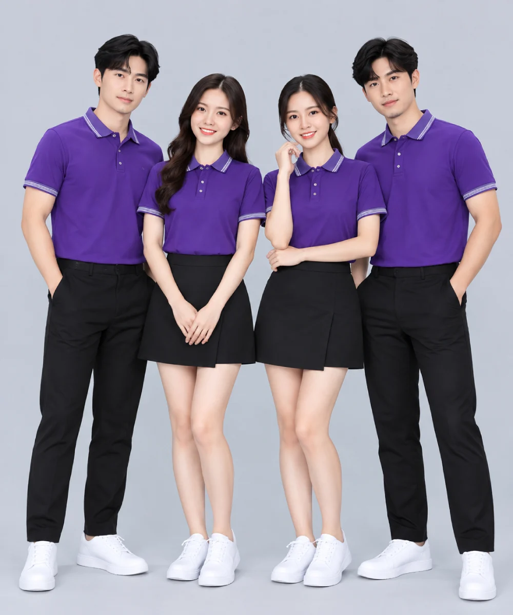 Áo Polo Đồng Phục Màu Tím Viền Trắng
