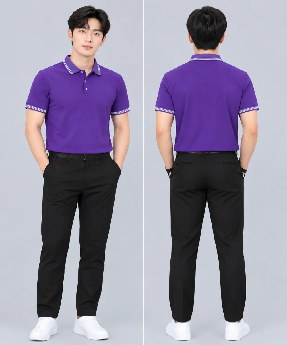 Áo Polo Đồng Phục Màu Tím Viền Trắng