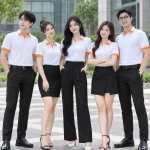 Áo Polo Đồng Phục Màu Trắng Cổ Phối Cam Viền Tay Cam