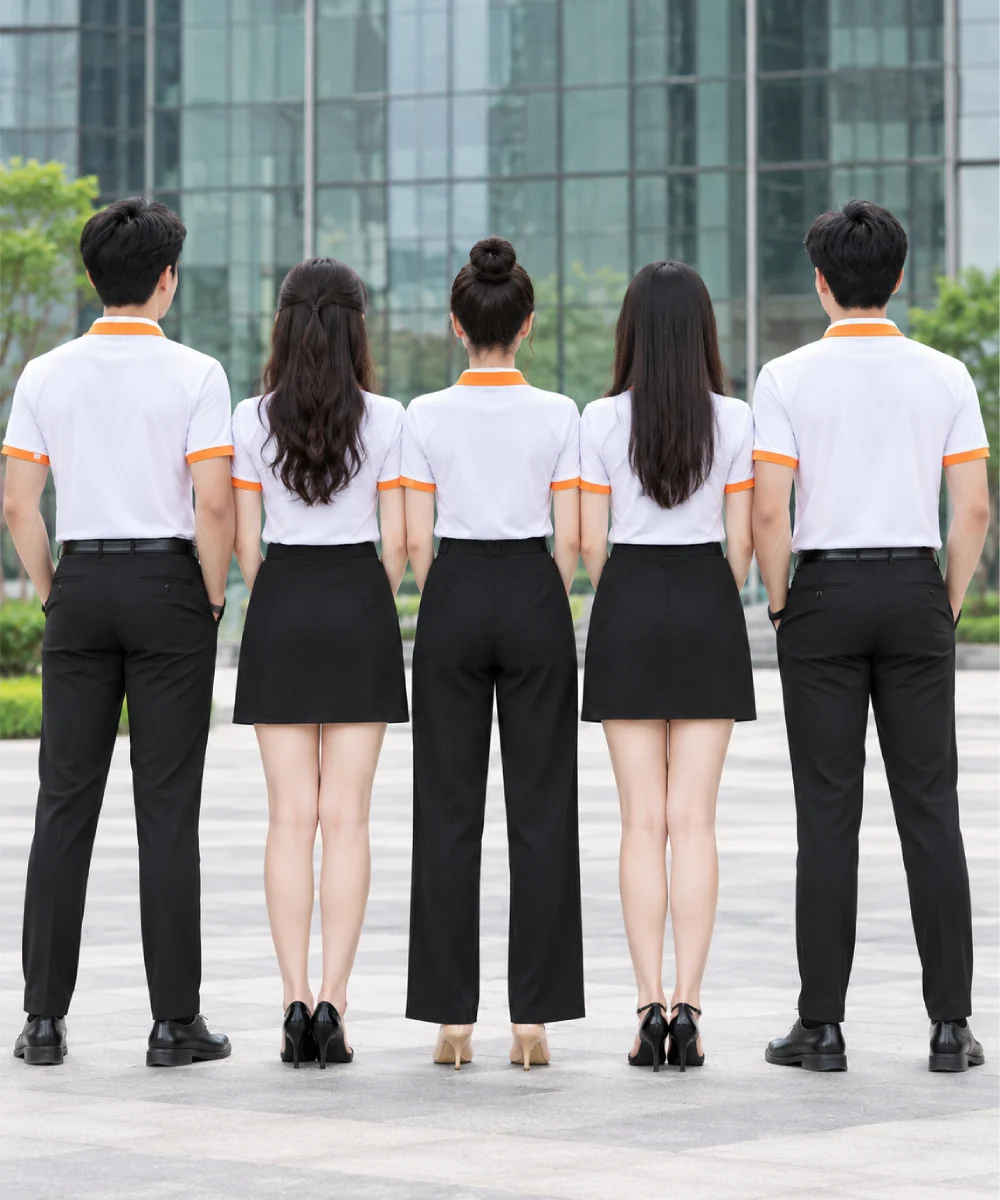 Áo Polo Đồng Phục Màu Trắng Cổ Phối Cam Viền Tay Cam