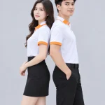 Áo Polo Đồng Phục Màu Trắng Cổ Phối Cam Viền Tay Cam