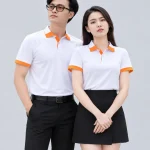 Áo Polo Đồng Phục Màu Trắng Cổ Phối Cam Viền Tay Cam