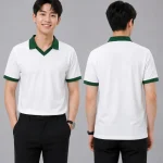 Áo Polo Đồng Phục Màu Trắng Cổ Tim Viền Xanh Lá Cây