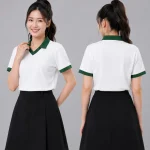 Áo Polo Đồng Phục Màu Trắng Cổ Tim Viền Xanh Lá Cây