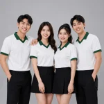 Áo Polo Đồng Phục Màu Trắng Cổ Tim Viền Xanh Lá Cây