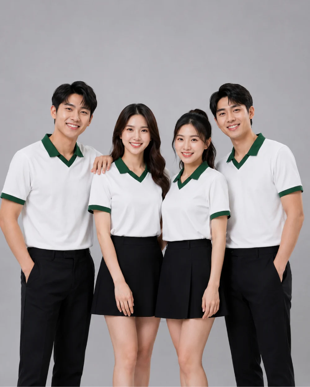 Áo Polo Đồng Phục Màu Trắng Cổ Tim Viền Xanh Lá Cây