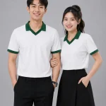 Áo Polo Đồng Phục Màu Trắng Cổ Tim Viền Xanh Lá Cây