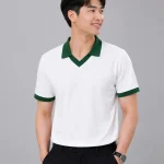 Áo Polo Đồng Phục Màu Trắng Cổ Tim Viền Xanh Lá Cây