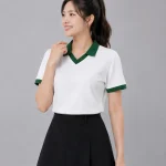 Áo Polo Đồng Phục Màu Trắng Cổ Tim Viền Xanh Lá Cây