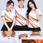 Áo Polo Đồng Phục Màu Trắng In Chuyển Nhiệt Họa Tiết Khối Nâu Cam