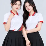 Áo Polo Đồng Phục Màu Trắng In Chuyển Nhiệt Họa Tiết Khối Xám Đỏ