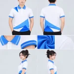 Áo Polo Đồng Phục Màu Trắng In Chuyển Nhiệt Họa Tiết Khối Xanh Dương