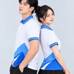 Áo Polo Đồng Phục Màu Trắng In Chuyển Nhiệt Họa Tiết Khối Xanh Dương