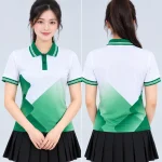 Áo Polo Đồng Phục Màu Trắng In Chuyển Nhiệt Họa Tiết Khối Xanh Lá