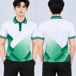 Áo Polo Đồng Phục Màu Trắng In Chuyển Nhiệt Họa Tiết Khối Xanh Lá