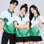 Áo Polo Đồng Phục Màu Trắng In Chuyển Nhiệt Họa Tiết Khối Xanh Lá