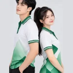 Áo Polo Đồng Phục Màu Trắng In Chuyển Nhiệt Họa Tiết Khối Xanh Lá