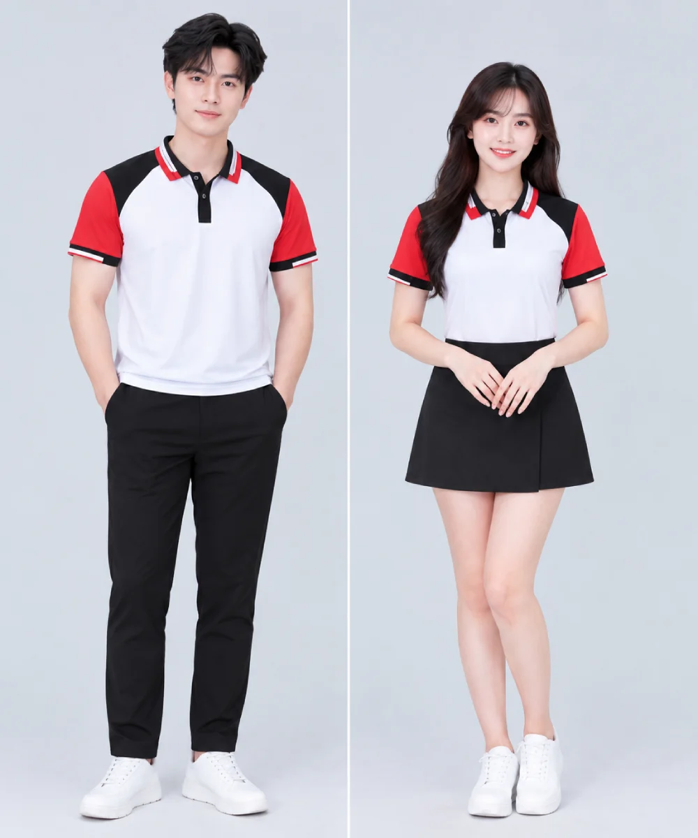 Áo Polo Đồng Phục Màu Trắng Phối Đỏ Đen