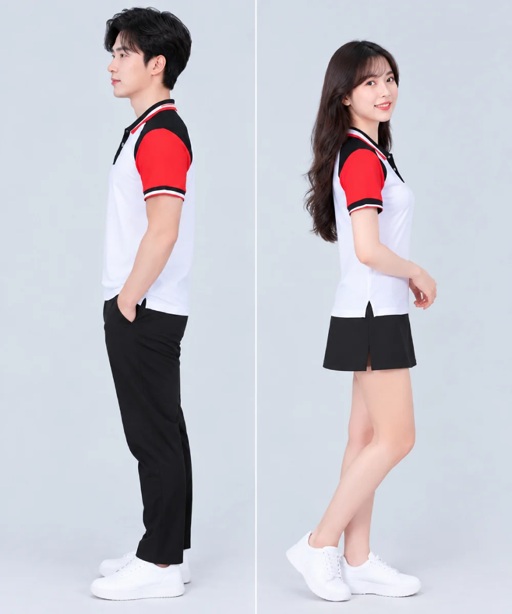 Áo Polo Đồng Phục Màu Trắng Phối Đỏ Đen