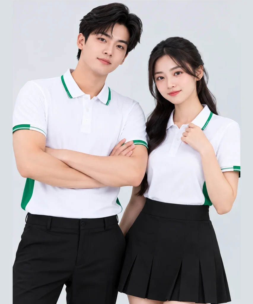 Áo Polo Đồng Phục Màu Trắng Phối Hai Bên Sườn Màu Xanh Lá