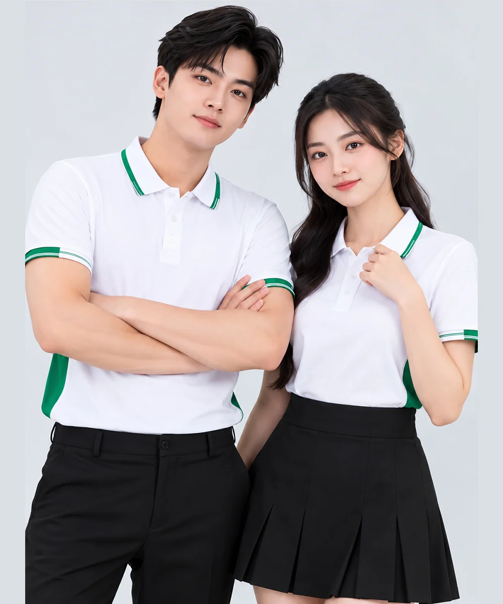 Áo Polo Đồng Phục Màu Trắng Phối Hai Bên Sườn Màu Xanh Lá