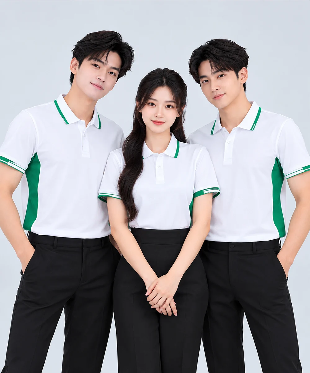 Áo Polo Đồng Phục Màu Trắng Phối Hai Bên Sườn Màu Xanh Lá