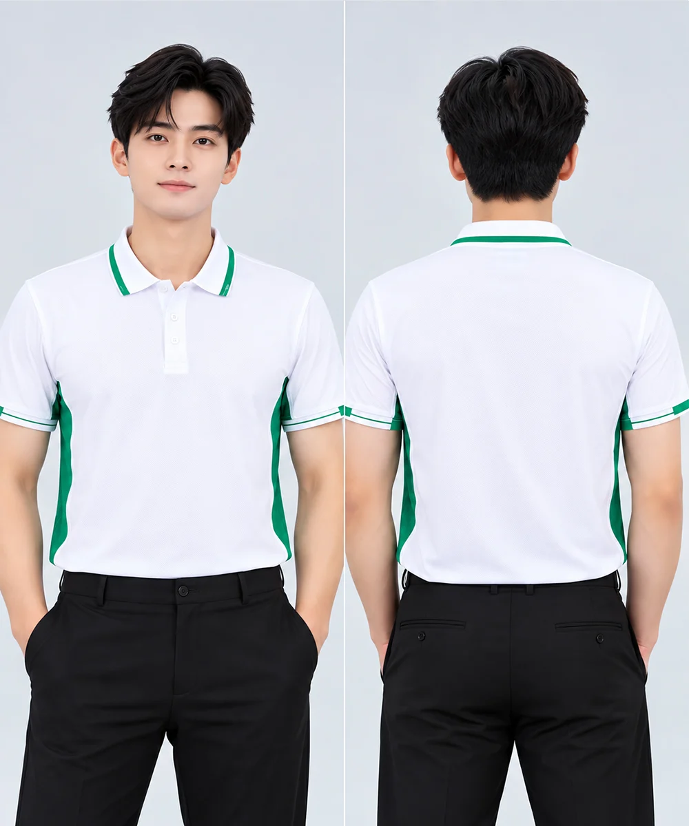 Áo Polo Đồng Phục Màu Trắng Phối Hai Bên Sườn Màu Xanh Lá