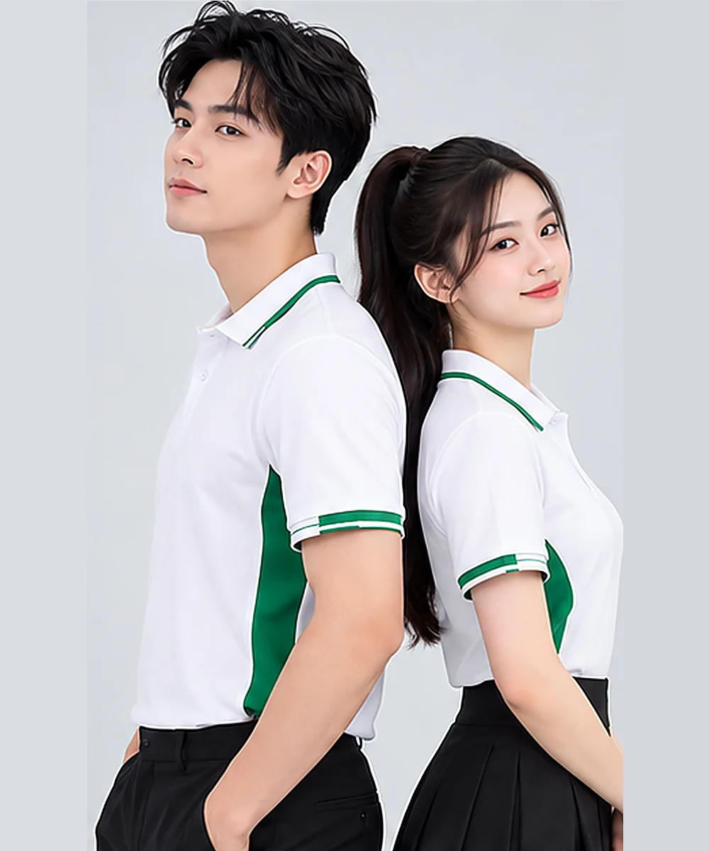 Áo Polo Đồng Phục Màu Trắng Phối Hai Bên Sườn Màu Xanh Lá