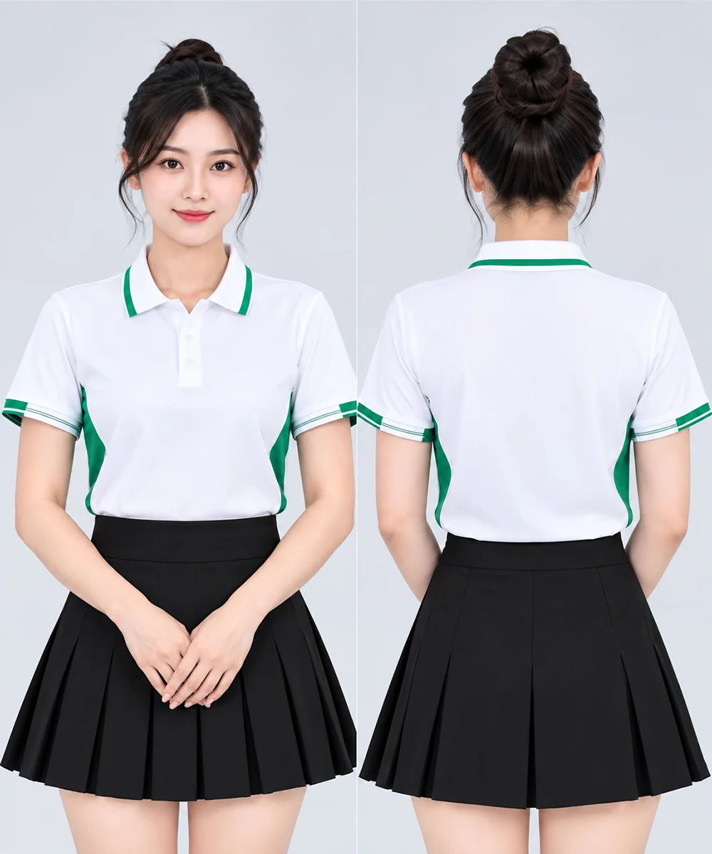 Áo Polo Đồng Phục Màu Trắng Phối Hai Bên Sườn Màu Xanh Lá