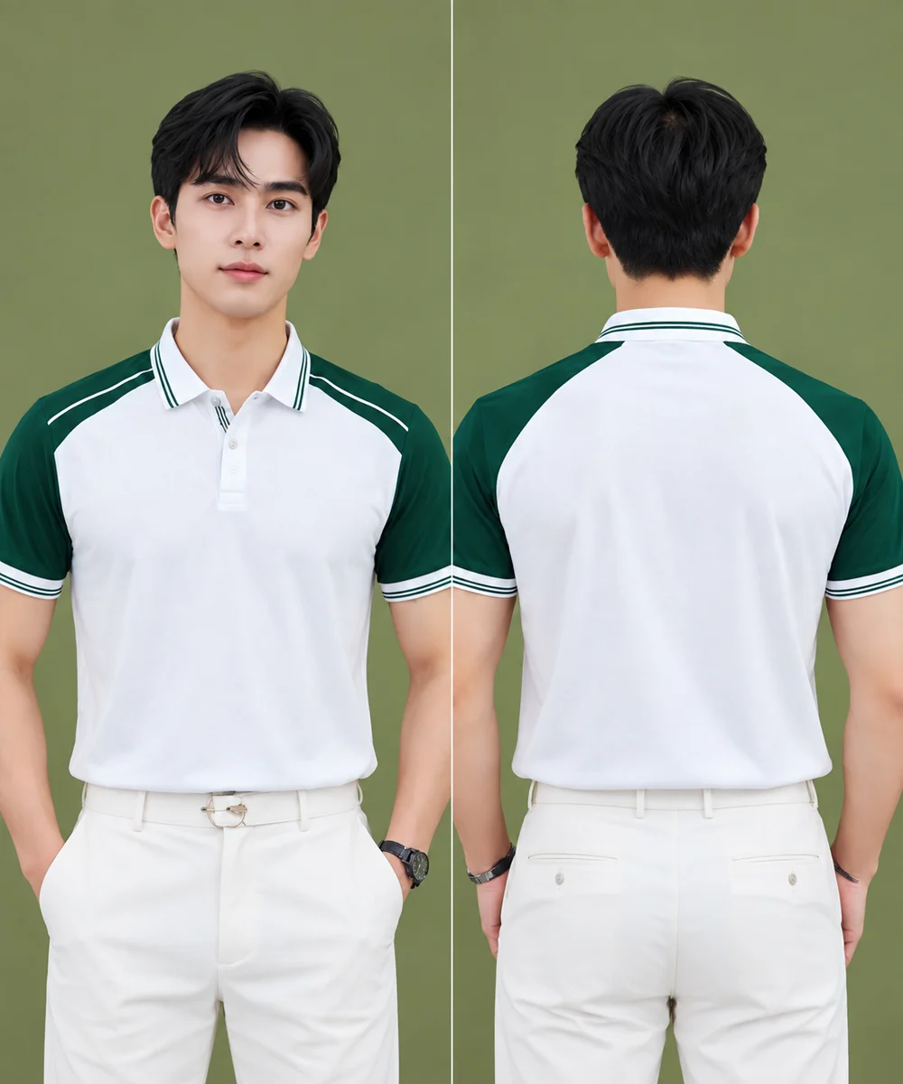 Áo Polo Đồng Phục Màu Trắng Phối Raglan Xanh Lá