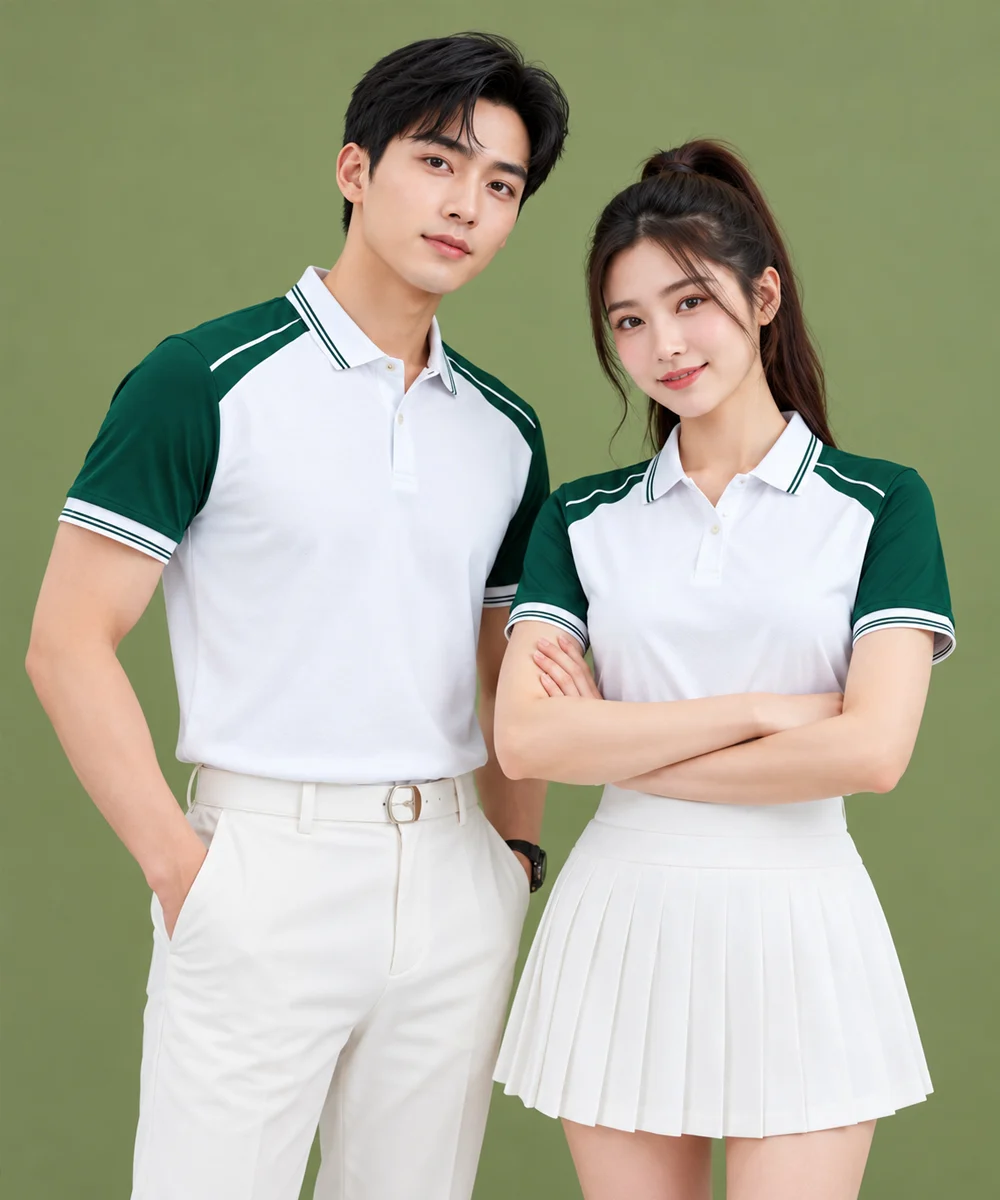 Áo Polo Đồng Phục Màu Trắng Phối Raglan Xanh Lá