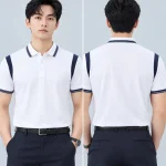 Áo Polo Đồng Phục Màu Trắng Phối Tay Vai Xanh Đen
