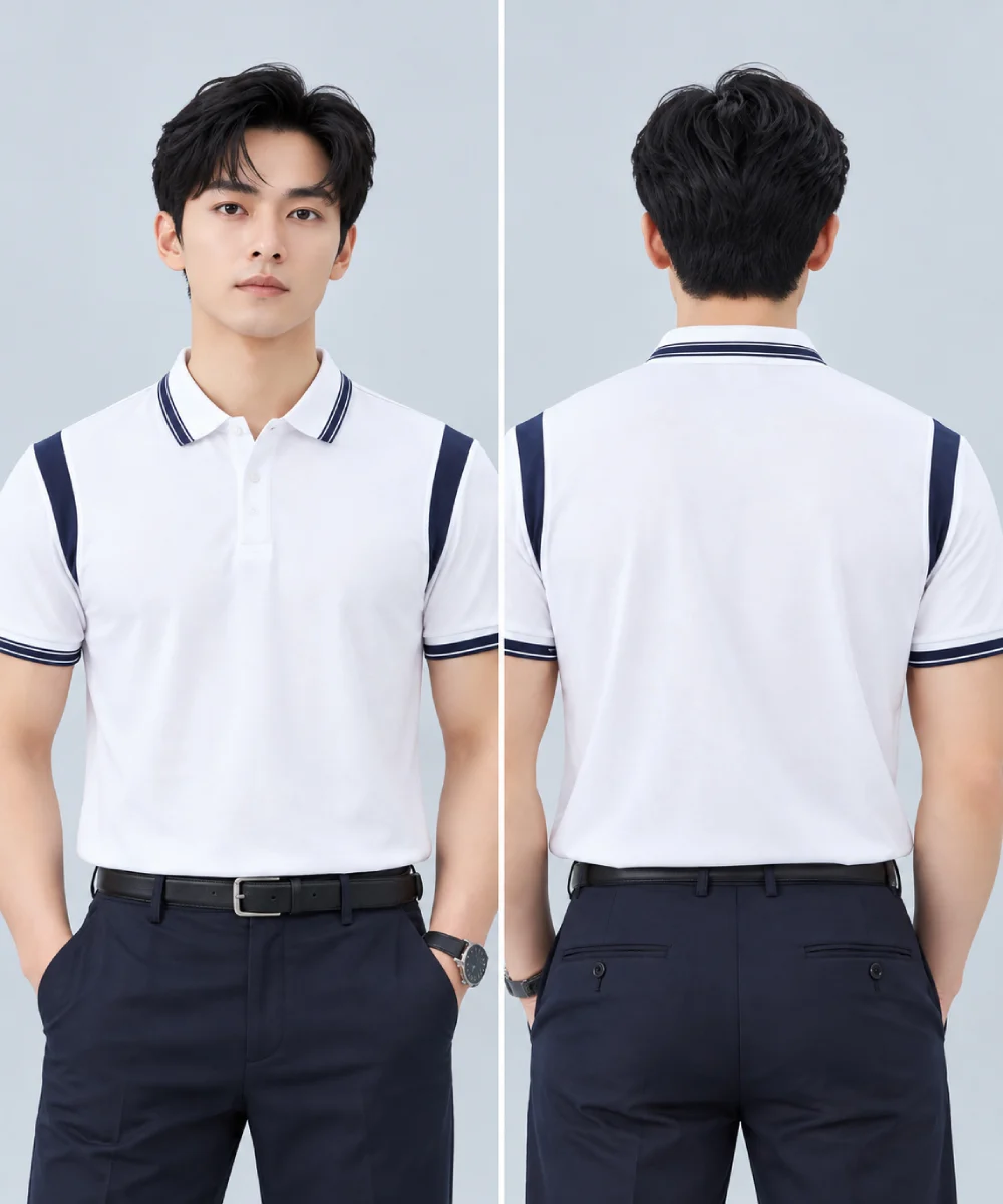 Áo Polo Đồng Phục Màu Trắng Phối Tay Vai Xanh Đen