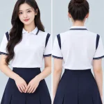 Áo Polo Đồng Phục Màu Trắng Phối Tay Vai Xanh Đen