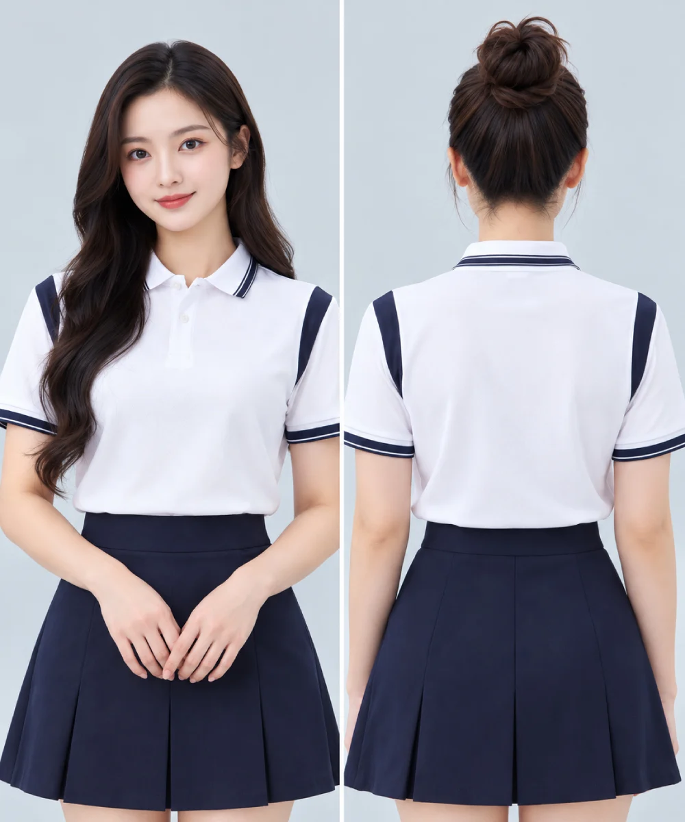 Áo Polo Đồng Phục Màu Trắng Phối Tay Vai Xanh Đen