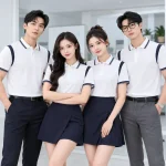 Áo Polo Đồng Phục Màu Trắng Phối Tay Vai Xanh Đen