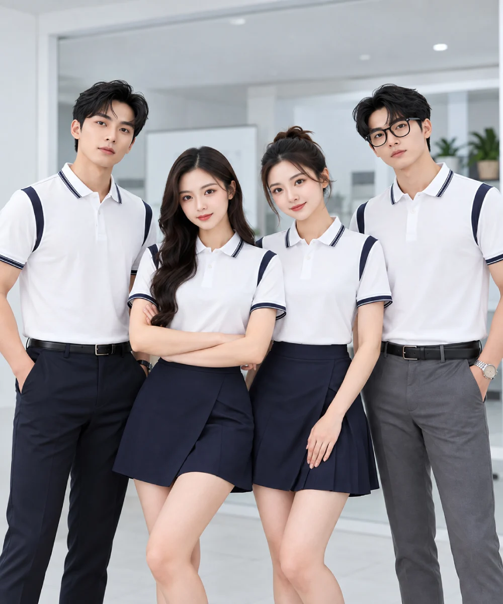 Áo Polo Đồng Phục Màu Trắng Phối Tay Vai Xanh Đen