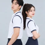 Áo Polo Đồng Phục Màu Trắng Phối Tay Vai Xanh Đen