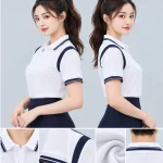 Áo Polo Đồng Phục Màu Trắng Phối Tay Vai Xanh Đen