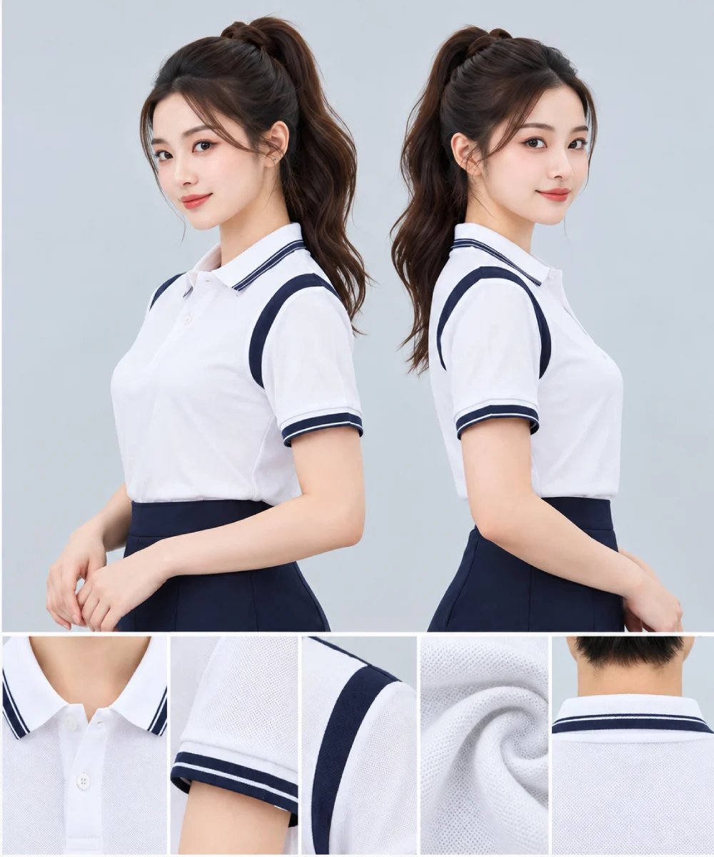 Áo Polo Đồng Phục Màu Trắng Phối Tay Vai Xanh Đen