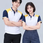 Áo Polo Đồng Phục Màu Trắng Phối Tay Xanh Navy Cầu Vai Vàng