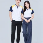 Áo Polo Đồng Phục Màu Trắng Phối Tay Xanh Navy Cầu Vai Vàng