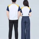 Áo Polo Đồng Phục Màu Trắng Phối Tay Xanh Navy Cầu Vai Vàng