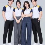 Áo Polo Đồng Phục Màu Trắng Phối Tay Xanh Navy Cầu Vai Vàng