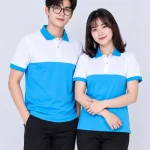 Áo Polo Đồng Phục Màu Trắng Phối Xanh Cyan