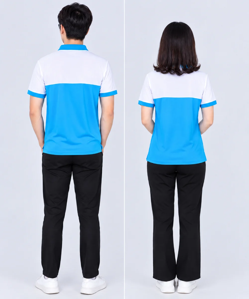 Áo Polo Đồng Phục Màu Trắng Phối Xanh Cyan