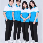 Áo Polo Đồng Phục Màu Trắng Phối Xanh Cyan